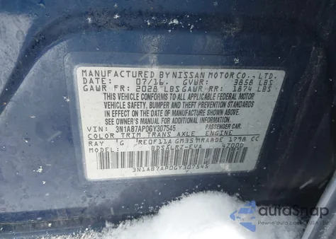 2016 Nissan Sentra Sr z USA, uszkodzony, nr VIN 3N1AB7AP0GY307545